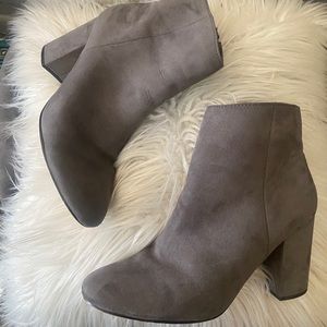 Express faux suede gray bootie